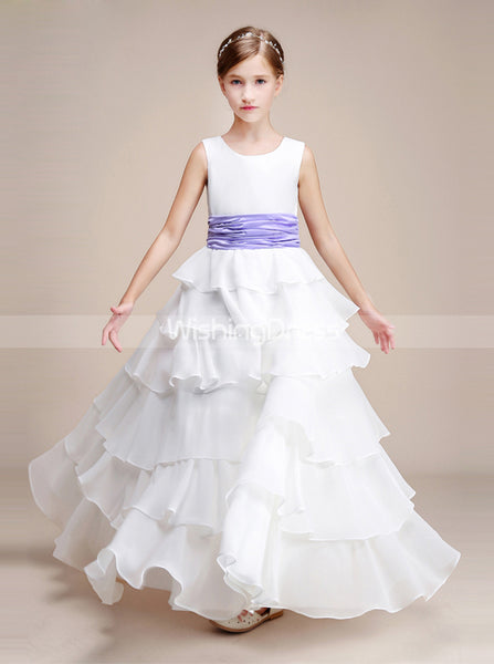 White Junior Bridesmaid Dresses,Layered Chiffon Junior Bridesmaid Dress,Flower Girl Dress,JB00010