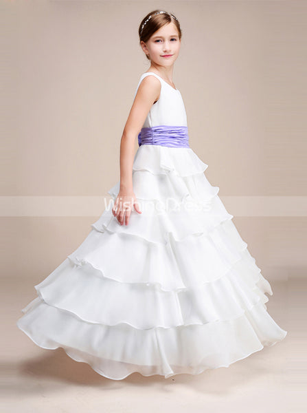 White Junior Bridesmaid Dresses,Layered Chiffon Junior Bridesmaid Dress,Flower Girl Dress,JB00010
