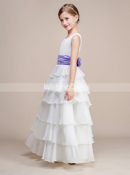White Junior Bridesmaid Dresses,Layered Chiffon Junior Bridesmaid Dress,Flower Girl Dress,JB00010