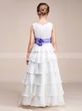 White Junior Bridesmaid Dresses,Layered Chiffon Junior Bridesmaid Dress,Flower Girl Dress,JB00010