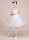 White Junior Bridesmaid Dresses,Short Flower Girl Dress,Girl Birthday Dress,BD00014