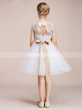 White Junior Bridesmaid Dresses,Short Flower Girl Dress,Girl Birthday Dress,BD00014
