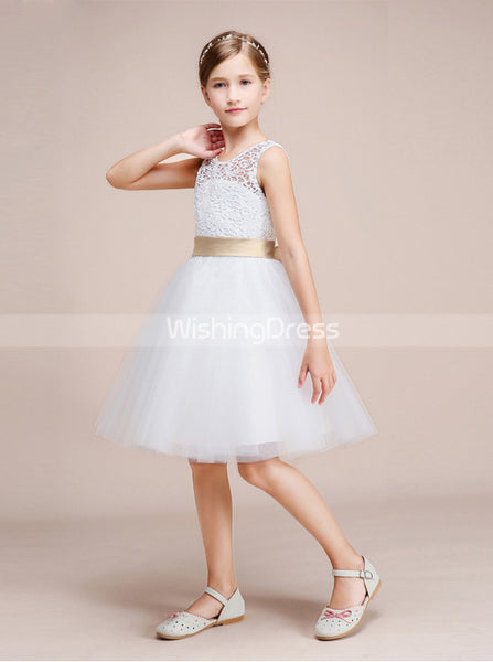 White Junior Bridesmaid Dresses,Short Flower Girl Dress,Girl Birthday Dress,BD00014