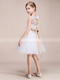 White Junior Bridesmaid Dresses,Short Flower Girl Dress,Girl Birthday Dress,BD00014