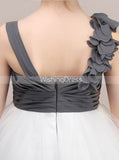 White Junior Bridesmaid Dresses,Tulle Long Junior Bridesmaid Dress,JB00012