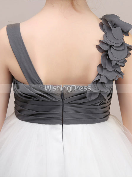 White Junior Bridesmaid Dresses,Tulle Long Junior Bridesmaid Dress,JB00012