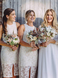 White Lace Bridesmaid Dress,Short Bridesmaid Dress,Vintage Bridesmaid Dress,BD00057
