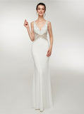 White Mermaid Evening Dresses,Jersey Long Prom Dresses,PD00386