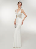 White Mermaid Evening Dresses,Jersey Long Prom Dresses,PD00386