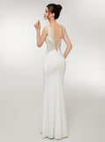 White Mermaid Evening Dresses,Jersey Long Prom Dresses,PD00386