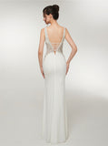 White Mermaid Evening Dresses,Jersey Long Prom Dresses,PD00386