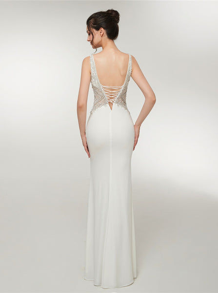 White Mermaid Evening Dresses,Jersey Long Prom Dresses,PD00386