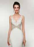 White Mermaid Evening Dresses,Jersey Long Prom Dresses,PD00386