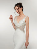 White Mermaid Evening Dresses,Jersey Long Prom Dresses,PD00386