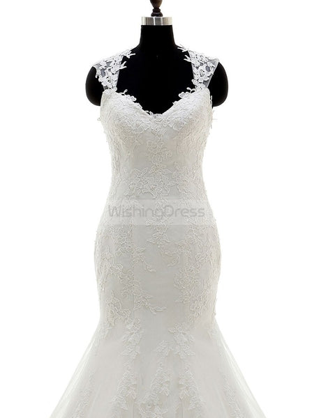White Mermaid Wedding Dress,Charming Wedding Dress,Lace Wedding Dress,WD00042