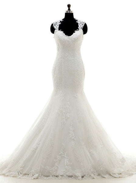 White Mermaid Wedding Dress,Charming Wedding Dress,Lace Wedding Dress,WD00042