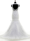 White Mermaid Wedding Dresses,Lace Wedding Dress,Vintage Wedding Dress,WD00043