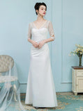 White Mother of the Bride Dresses,Mother Dress with Sleeves,Fitted Mother of the Bride Dress,MD00016