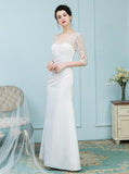 White Mother of the Bride Dresses,Mother Dress with Sleeves,Fitted Mother of the Bride Dress,MD00016