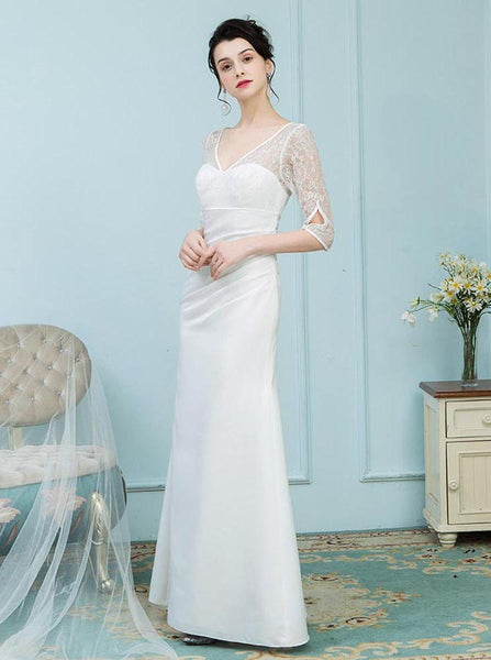 White Mother of the Bride Dresses,Mother Dress with Sleeves,Fitted Mother of the Bride Dress,MD00016