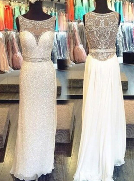 White Sequined Prom Dress,Fitted Long Prom Dress,Elegant Evening Dress PD00027