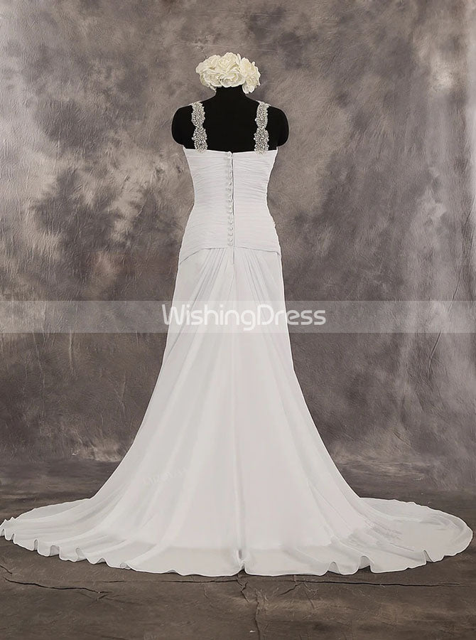 White Sheath Chiffon Destination Wedding Dress,Outdoor Wedding Dress with Straps,WD00550, US12 / Champagne White Sheath Chiffon Destination Wedding Dress,Outdoor Wedding Dress with Straps,WD00550, US12 / Champagne