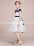 White Short Junior Bridesmaid Dresses,Simple Junior Party Dress,Flower Girl Dress with Belt,JB00027