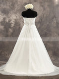 White Strapless Wedding Dresses,Tulle A-line Bridal Dress with Corset Back,WD00543