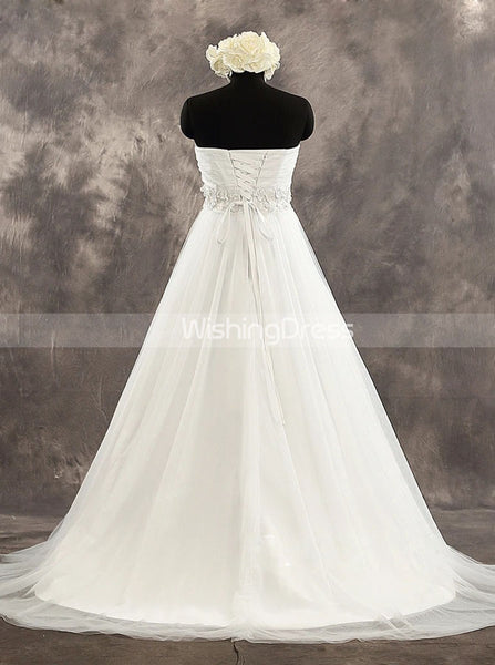 White Strapless Wedding Dresses,Tulle A-line Bridal Dress with Corset Back,WD00543