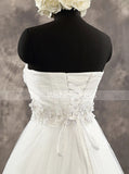 White Strapless Wedding Dresses,Tulle A-line Bridal Dress with Corset Back,WD00543