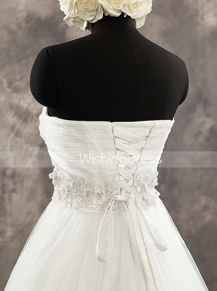 White Strapless Wedding Dresses,Tulle A-line Bridal Dress with Corset Back,WD00543