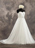 White Strapless Wedding Dresses,Tulle A-line Bridal Dress with Corset Back,WD00543