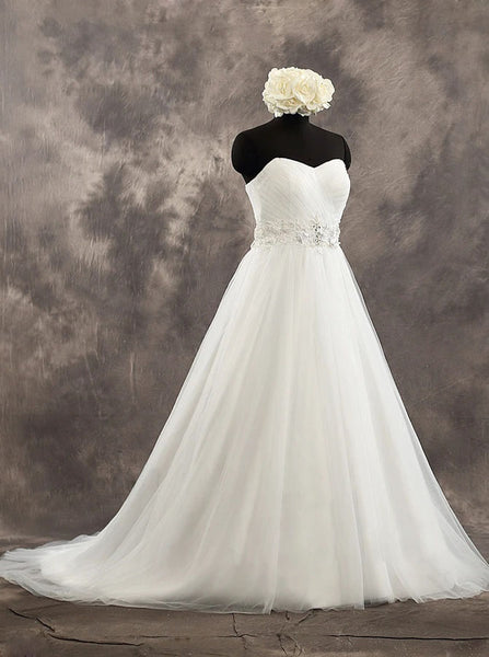 White Strapless Wedding Dresses,Tulle A-line Bridal Dress with Corset Back,WD00543