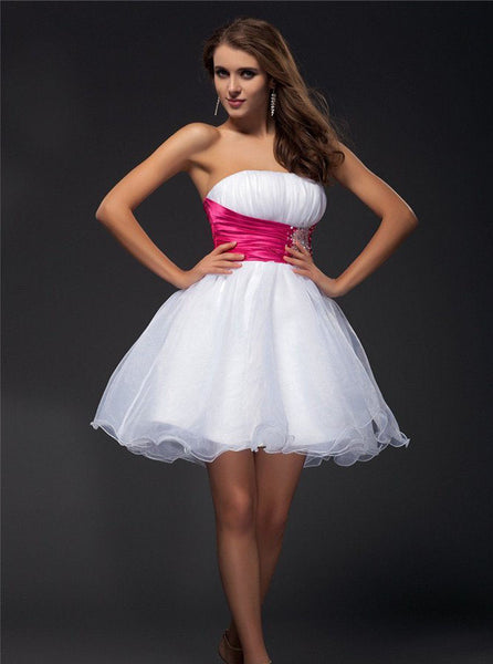 White Sweet 16 Dresses,Strapless Sweet 16 Dress,Short Homecoming Dress,SW00031