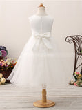 White Tea Length Flower Girl Dress,Cute Flower Girl Dress,FD00045