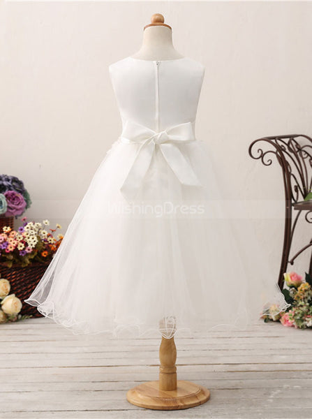 White Tea Length Flower Girl Dress,Cute Flower Girl Dress,FD00045