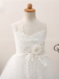 White Tea Length Flower Girl Dress,Cute Flower Girl Dress,FD00045