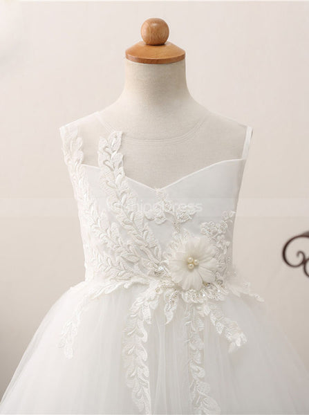 White Tea Length Flower Girl Dress,Cute Flower Girl Dress,FD00045