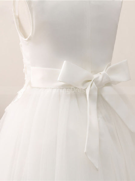 White Tea Length Flower Girl Dress,Cute Flower Girl Dress,FD00045
