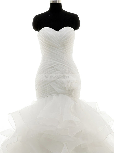 White Wedding Dress,Mermaid Bridal Dress,Organza Ruffled Wedding Dress,Charming Wedding Gown,WD00007