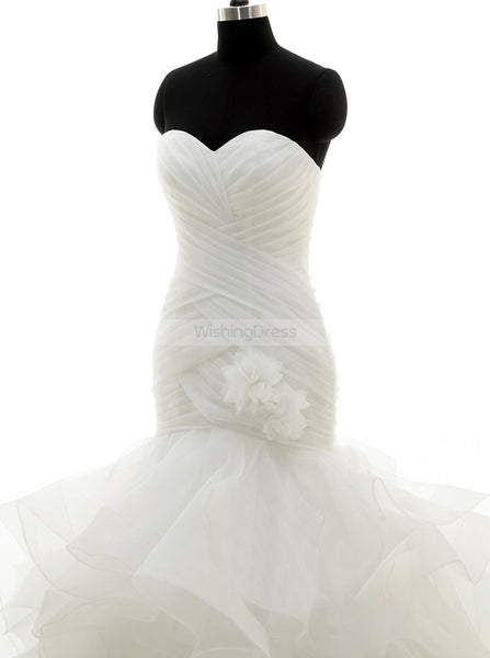 White Wedding Dress,Mermaid Bridal Dress,Organza Ruffled Wedding Dress,Charming Wedding Gown,WD00007