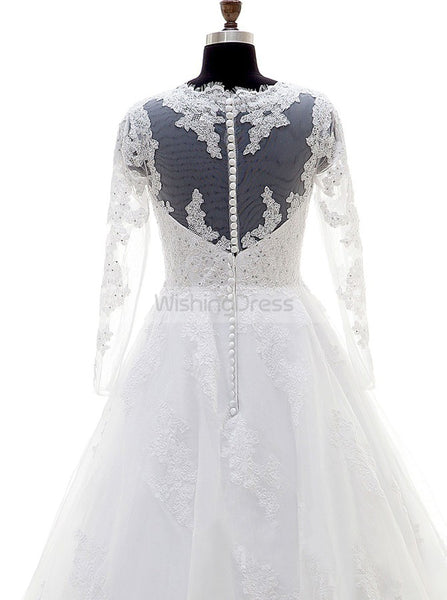 White Wedding Dress,Plus Size Bridal Dress,Wedding Dresses with Sleeves,Lace Bridal Gown,WD00228