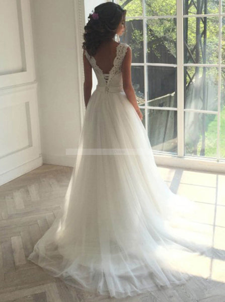 White Wedding Dresses,Ball Gown Wedding Dress,Tulle Bridal Dress,Modest Wedding Gown,WD00118