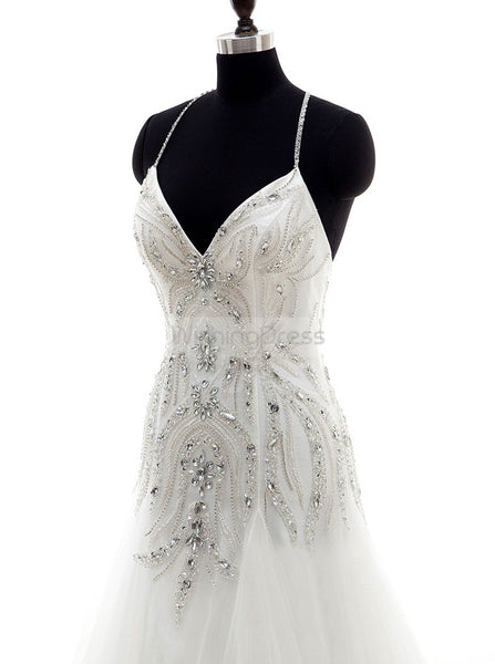 White Wedding Dresses,Mermaid Wedding Dress,Halter Wedding Dress,Tulle Bridal Dress,WD00224