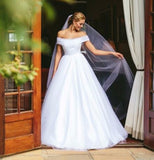 White Wedding Dresses,Tulle Off the Shoulder Wedding Dress,Princess Wedding Dress,WD00057