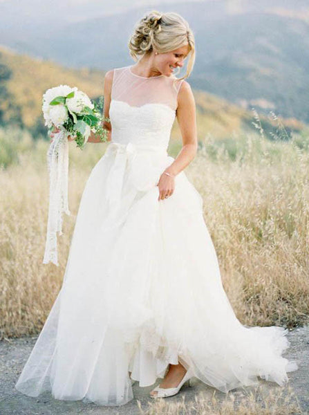 White Wedding Dresses,Tulle Wedding Dress,Simple Wedding Dress,Rustic Wedding Dress,WD00171