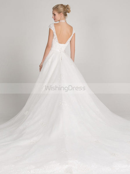 White Wedding Dresses,Tulle Wedding Gown,Romantic Bridal Gown,V Neck Wedding Dress,WD00014