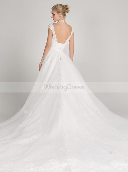 White Wedding Dresses,Tulle Wedding Gown,Romantic Bridal Gown,V Neck Wedding Dress,WD00014