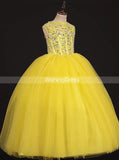 Yellow Classic Little Princess Gown,Tulle High Neck Little Girl Pageant Dress,GPD0032