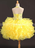Yellow Halter Little Girls Cocktail Dresses,Organza Cupcake Pageant Dress,GPD0043